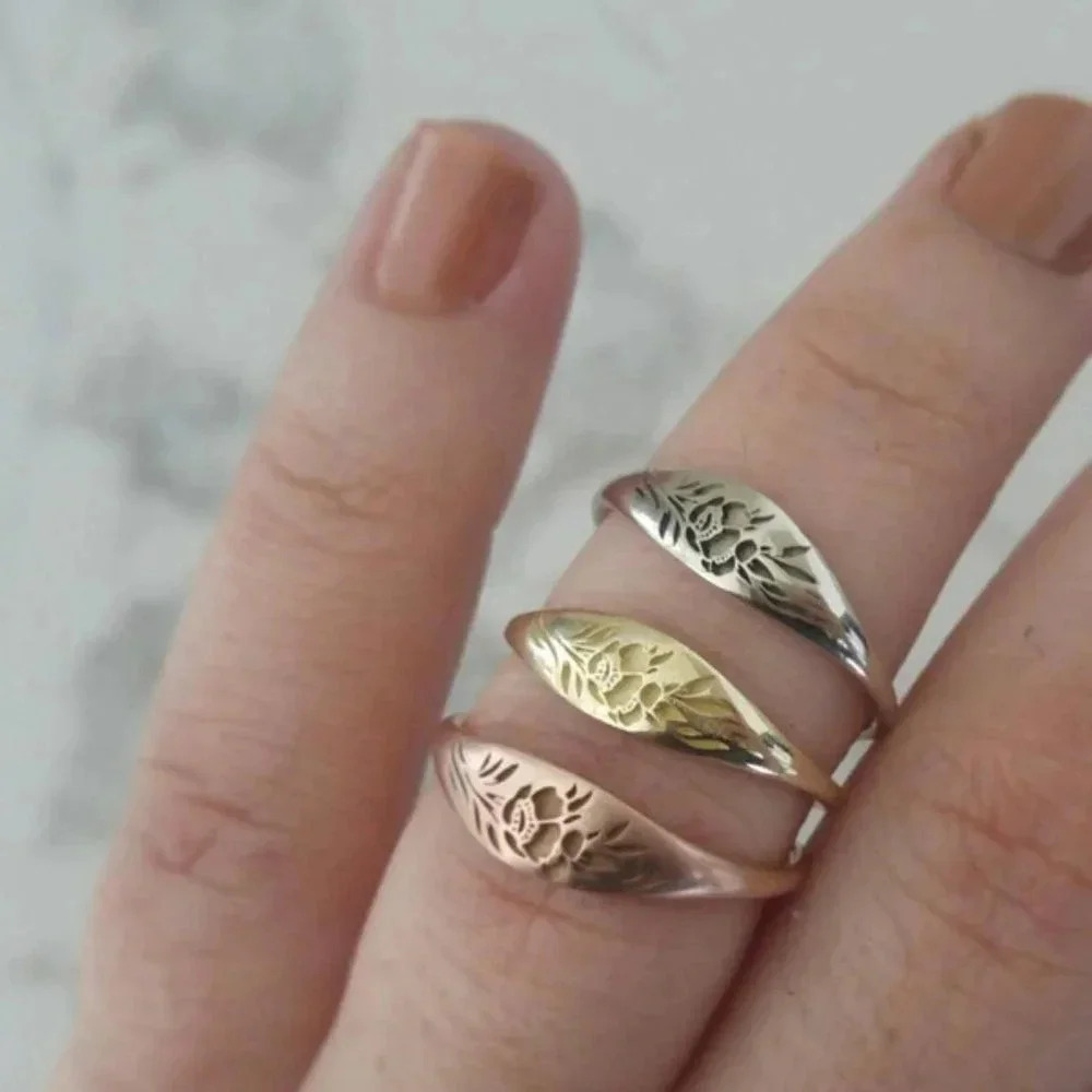 😍14K Rose Gold Plated Flower Carved Unique Vintage Rings for Women, L022 - Picture 5 of 7